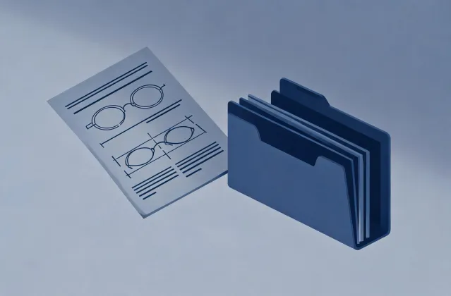 Illustration of a polycarbonate lenses specification brief handing off to a quotation folder